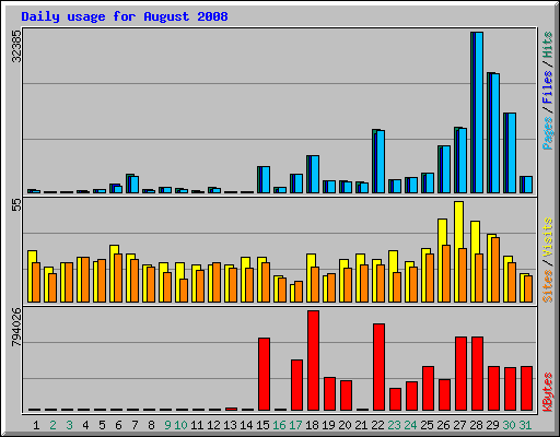 Daily usage for August 2008